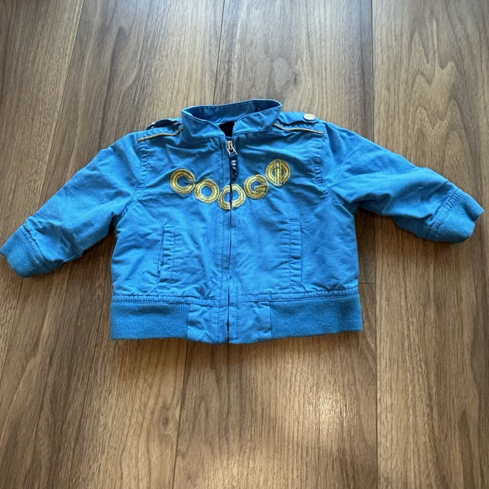 COOGI Jacket Baby Boy Size 0-6 Months Blue‎ Spell Out Full Zip Front Pockets